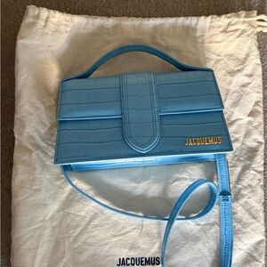 Jacquemus Bambino Light Blue Croc-Embossed Crossbody Bag w/ dust bag